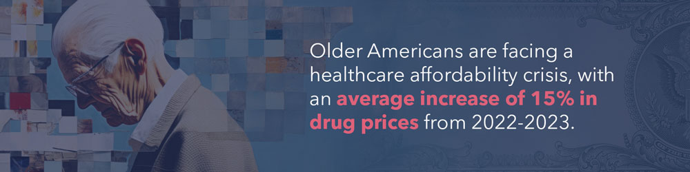 Older Americans are facing a healthcare affordability crisis, with an average increase of 15% in drug prices from 2022-2023